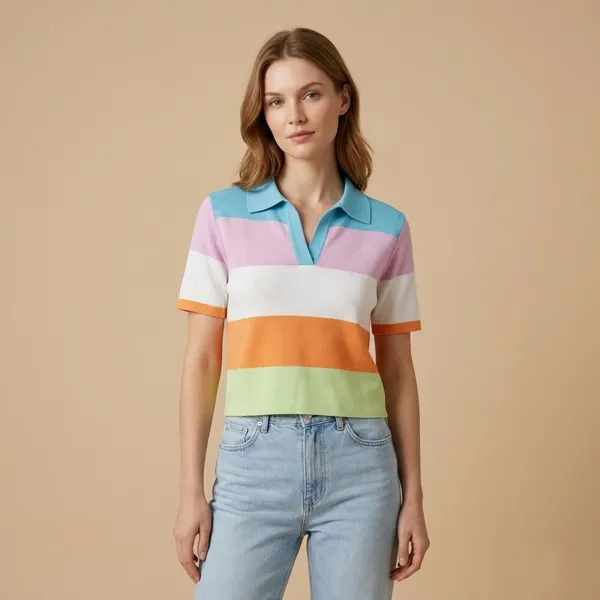 Multicolor_Premium_Knitted_Polo_T-Shirt_For_Women