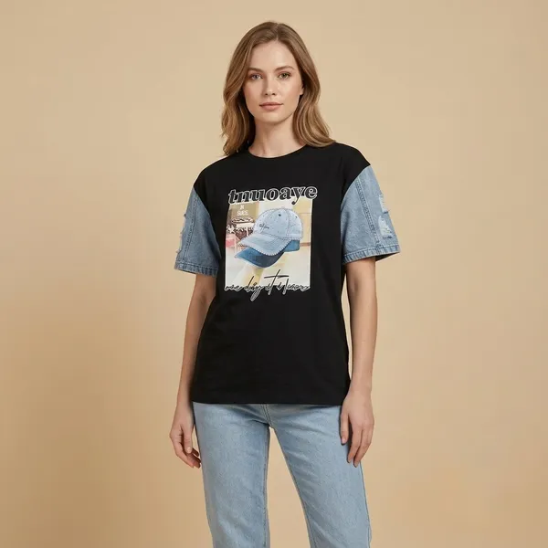 Black_Premium_Cotton_Spandex_T-Shirt_For_Women