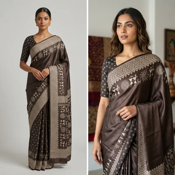 Brown_Cotton_Hand_Block_Printed_Unstitched_Fabric_For_Women