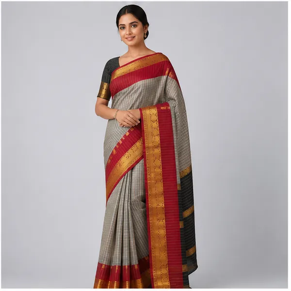 Silk_Checked_Saree_With_Zari_Border_For_Women
