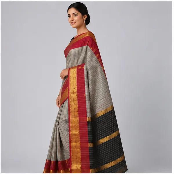Silk_Checked_Saree_With_Zari_Border_For_Women