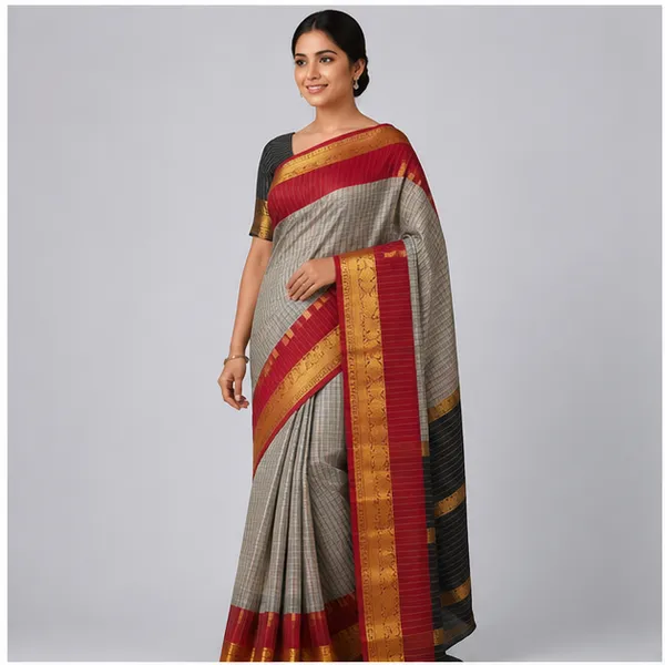 Silk_Checked_Saree_With_Zari_Border_For_Women