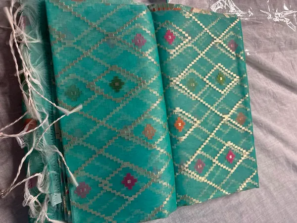 Turquoise_Silk_Geometric_Woven_Saree_For_Women