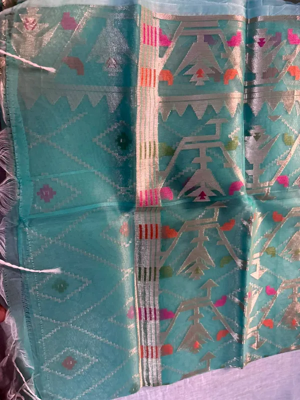 Turquoise_Silk_Geometric_Woven_Saree_For_Women
