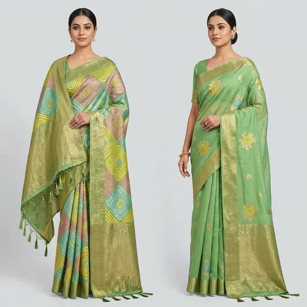 Green_Silk_Geometric_Print_Saree_With_Zari_Border_For_Women