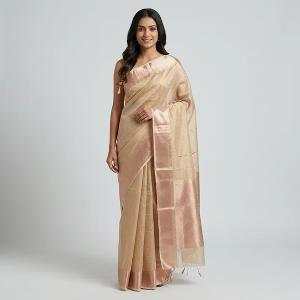 Golden_Silk_Saree_With_Woven_Border_For_Women