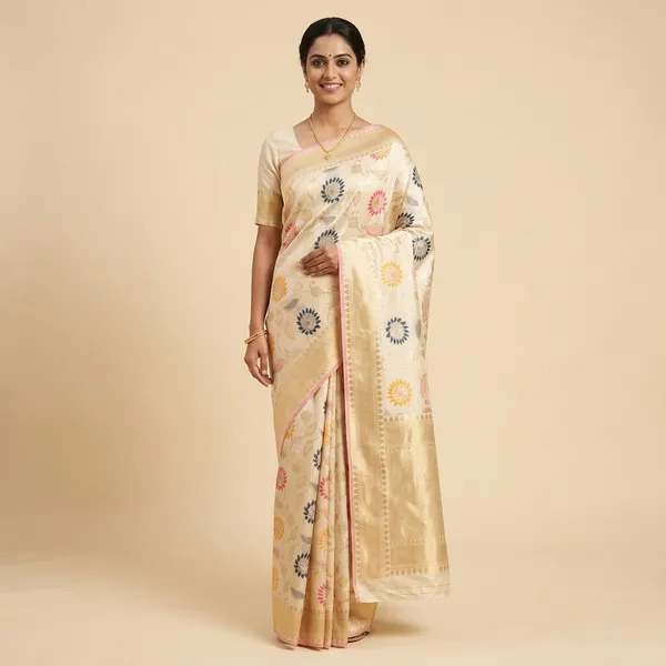 Off_White_Silk_Brocade_Floral_Zari_Woven_Silk_For_Women