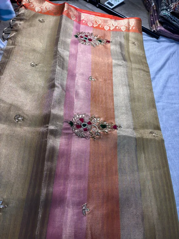 Golden_And_Beige_Silk_Saree_With_Orange_Zari_Border