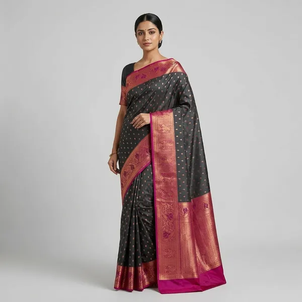 Black_Silk_Traditional_Woven_Brocade_Border_Saree_For_Women