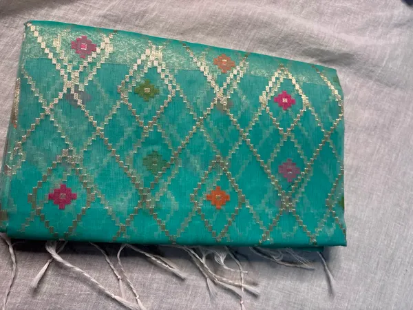 Turquoise_Silk_Geometric_Woven_Saree_For_Women