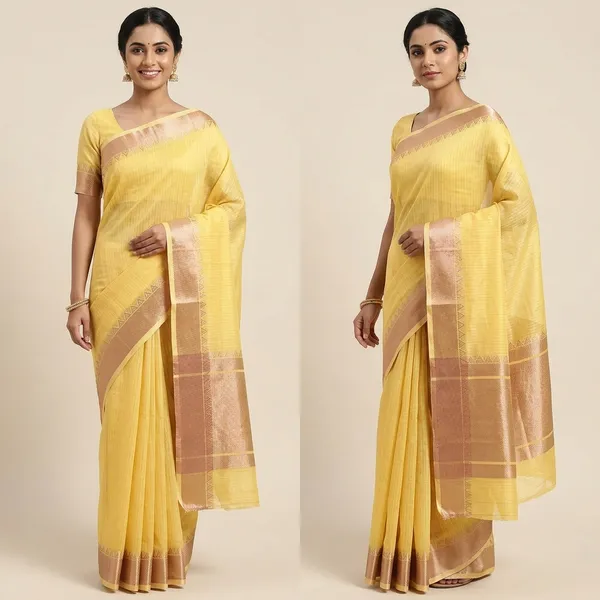 Yellow_Silk_Saree_With_Golden_Zari_Border_For_Women