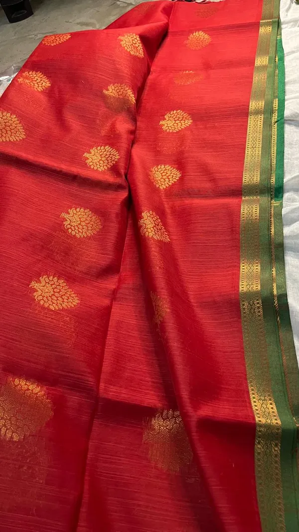Red_Silk_Zari_Butta_Saree_With_Golden_Border_For_Women