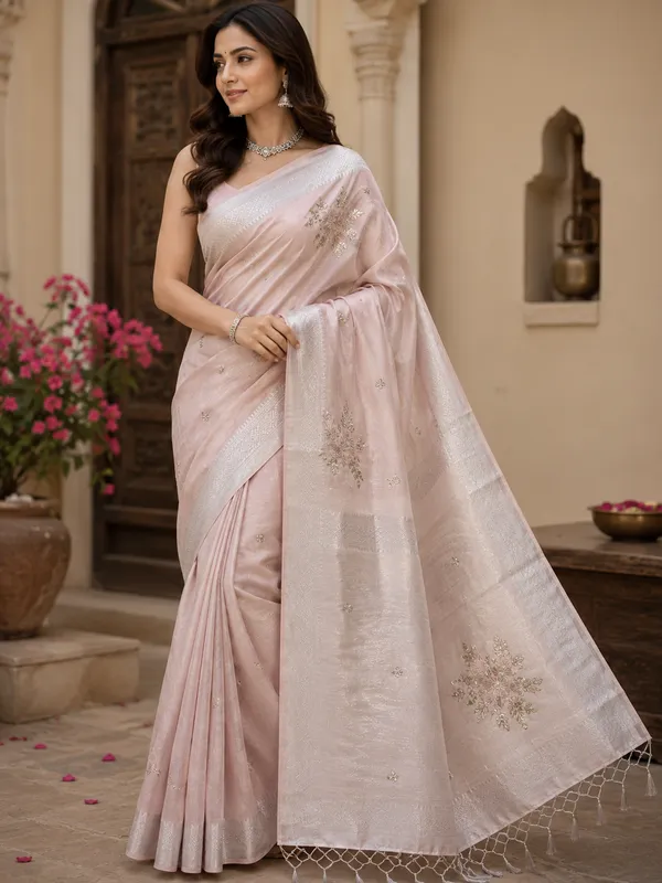 Pink_Organza_Embroidered_Saree_With_Tassel_Border_For_Women
