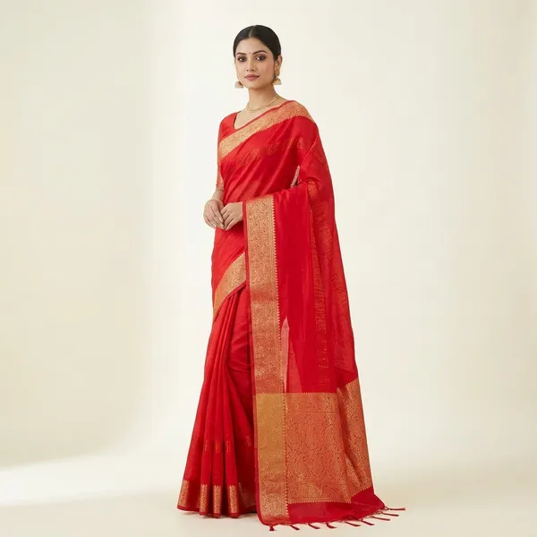 Red_Silk_Saree_With_Golden_Zari_Border_For_Women