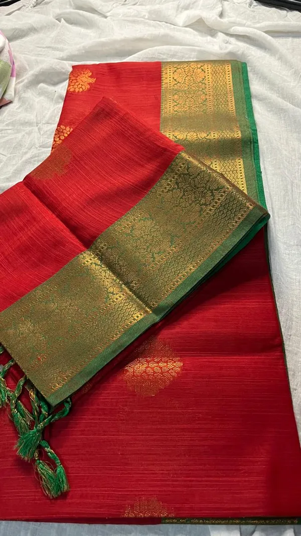 Red_Silk_Zari_Butta_Saree_With_Golden_Border_For_Women