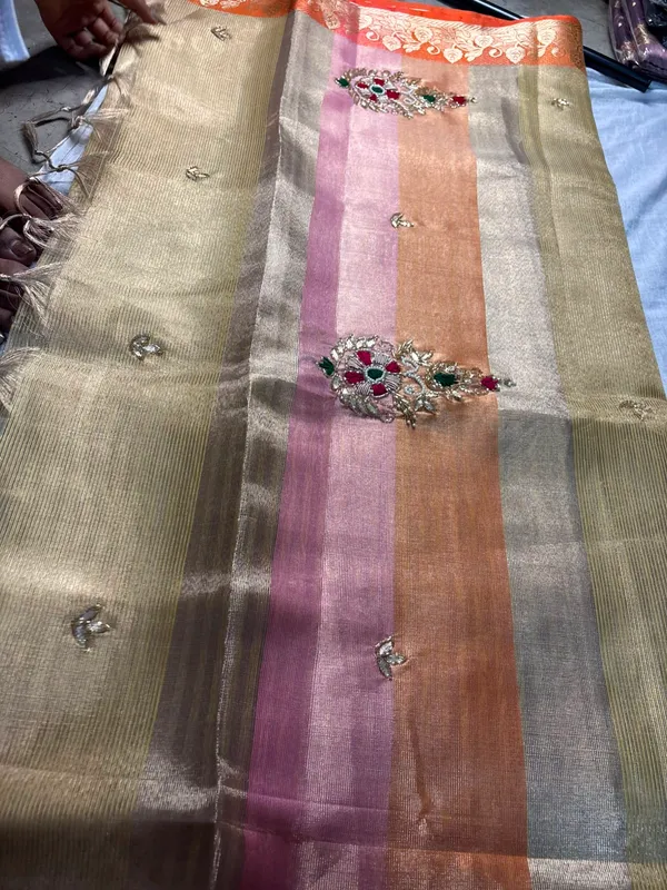 Golden_And_Beige_Silk_Saree_With_Orange_Zari_Border