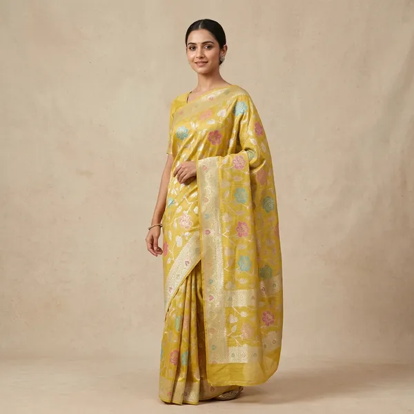 Mustard_Yellow_Silk_Floral_Brocade_Fabric