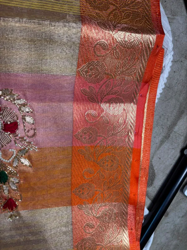 Golden_And_Beige_Silk_Saree_With_Orange_Zari_Border