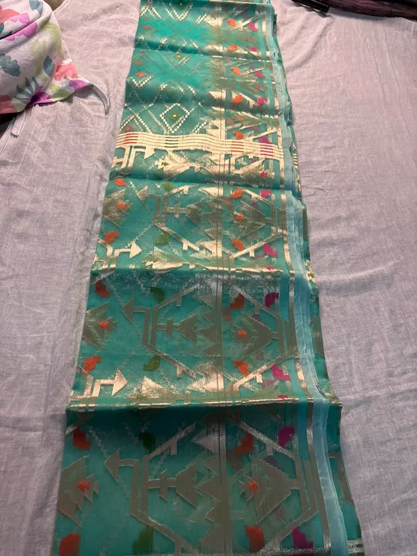 Turquoise_Silk_Geometric_Woven_Saree_For_Women