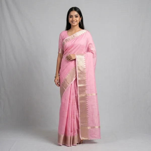 Pink_Silk_Temple_Border_Saree_For_Women