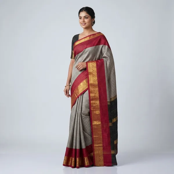 Silk_Checked_Saree_With_Zari_Border_For_Women