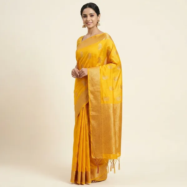 Yellow_Silk_Saree_With_Golden_Zari_Weave_Border_And_Motifs_For_Women