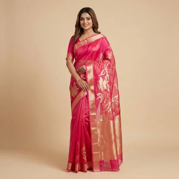 Red_Silk_Saree_With_Golden_Zari_Border_And_Peacock_Motifs