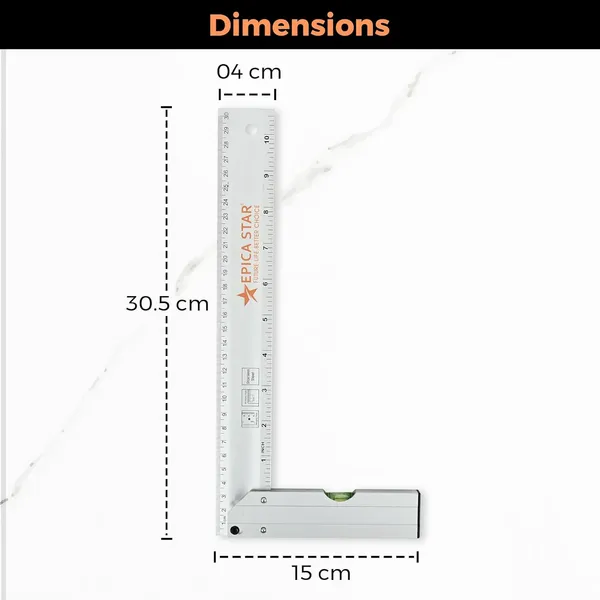Epica_Tri_Square_Aluminum_Ruler_Ce60022_Right_Angle_Measuring_Tool_With_Spirit_Level_Metric_Inch_Scale_Heavy_Duty_Aluminum_Ideal_For_Carpentry_Engineering_Drafting