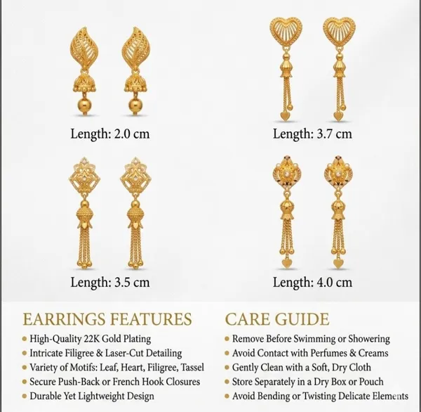 Tijarah_Gold_Dangle_Earring_Brass_Gold-Plated_For_Women_Pack_Of_4