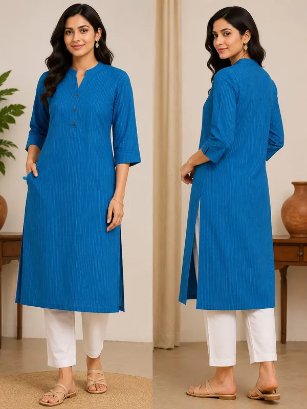 Blue_Cotton_Straight_Fit_Striped_Kurta_For_Women