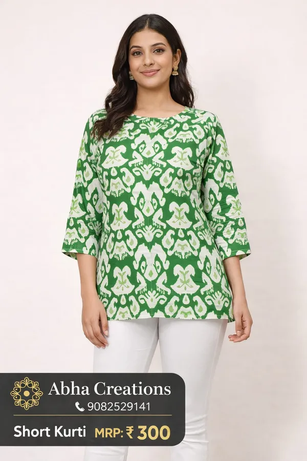 Green_Cotton_Printed_Short_Kurti_For_Women