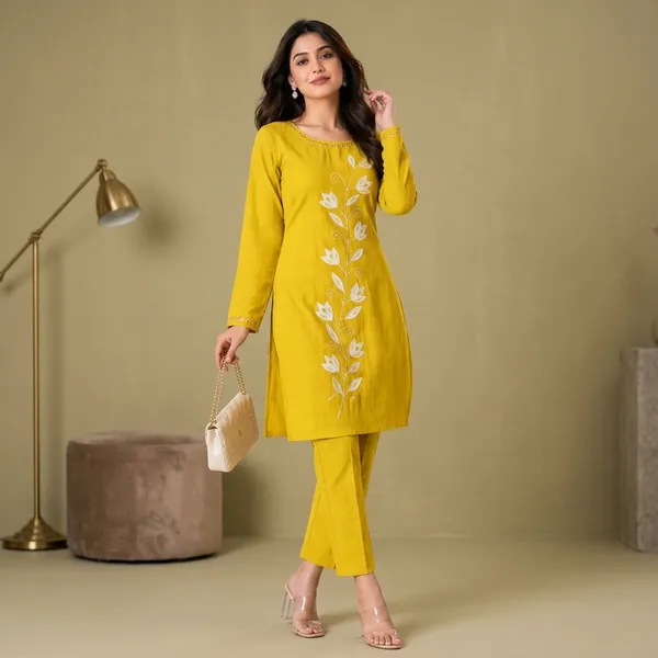 Yellow_Cotton_Slim_Fit_Floral_Embroidered_Co_Ord_Set_For_Women