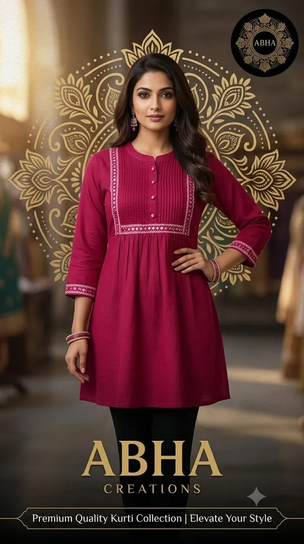 Maroon_Cotton_Embroidered_A_Line_Short_Kurti_For_Women
