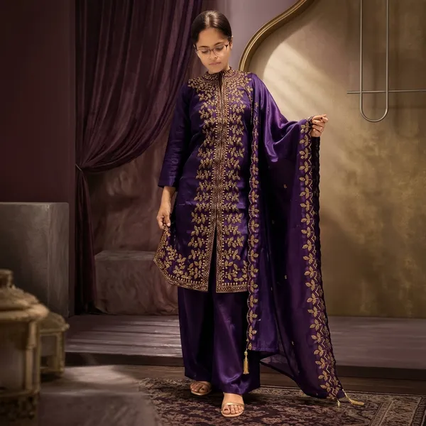 Purple_Silk_Golden_Embroidered_Straight_Kurta_Set_For_Women