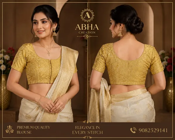 Yellow_Brocade_Woven_Round_Neck_Saree_Blouse_For_Women