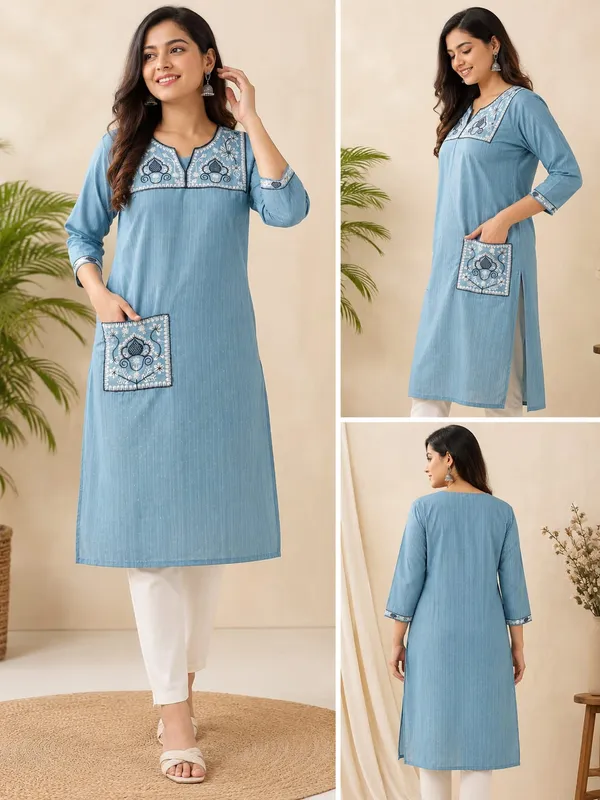 Blue_Cotton_Embroidered_Straight_Fit_Kurta_For_Women