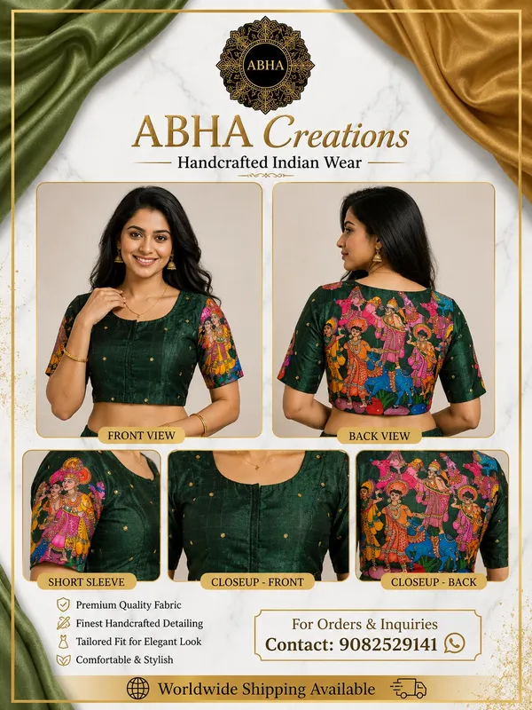 Green_Silk_Printed_Krishna_Leela_Saree_Blouse_For_Women