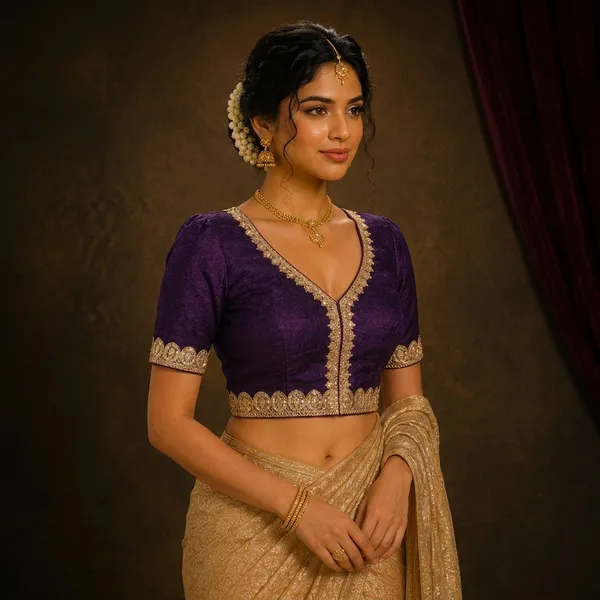 Purple_Silk_Gold_Zari_Embroidered_V_Neck_Saree_Blouse_For_Women