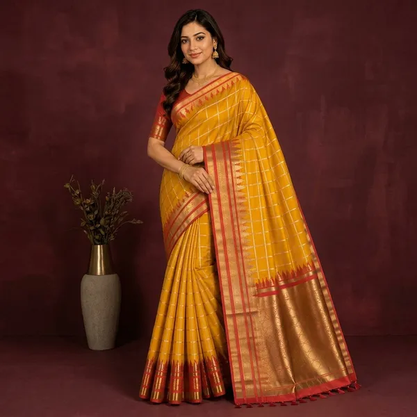 Yellow_Jacquard_Art_Silk_Zari_Woven_Temple_Border_Saree_For_Women