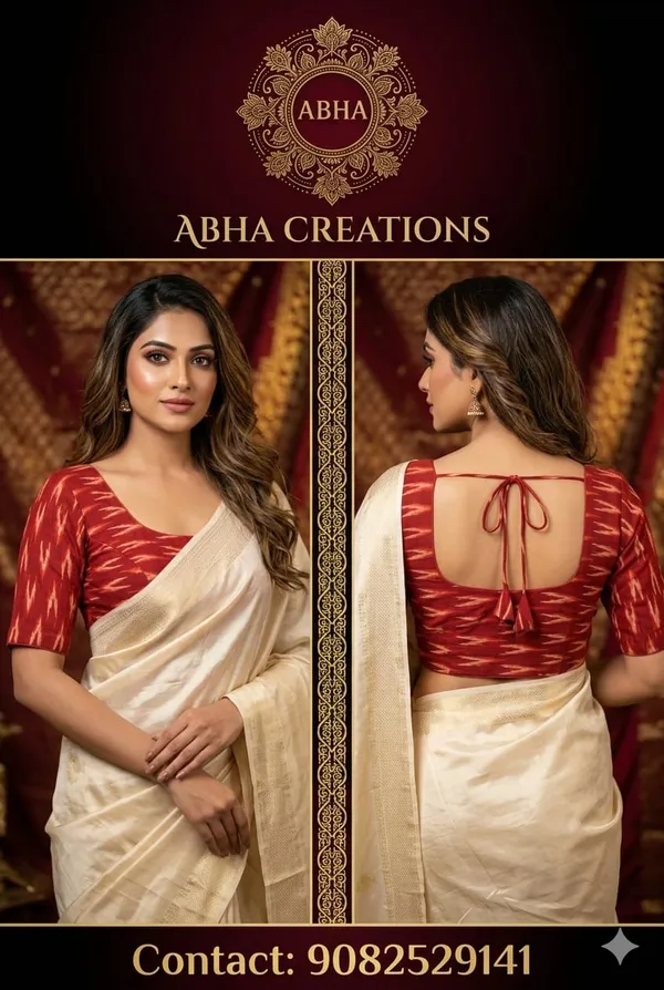 Cream_Cotton_Ikat_Print_Saree_Blouse_For_Women
