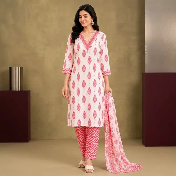 Pink_Cotton_Straight_Kurti_Pant_Dupatta_Set_For_Women