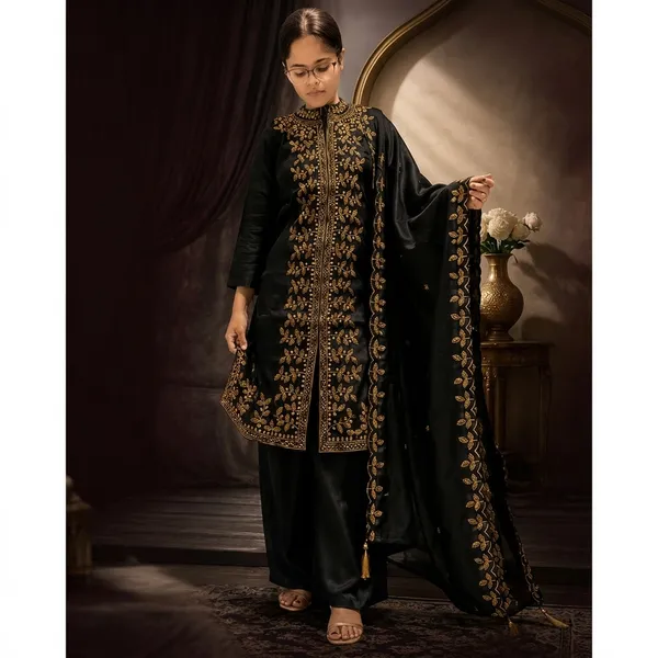 Black_Satin_Straight_Embroidered_Kurta_Palazzo_Set_For_Women