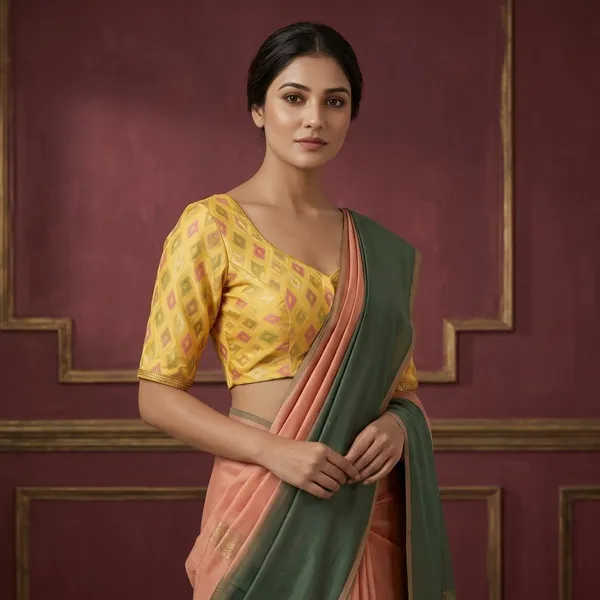 Yellow_Cotton_Ikat_Print_Square_Neck_Saree_Blouse_For_Women