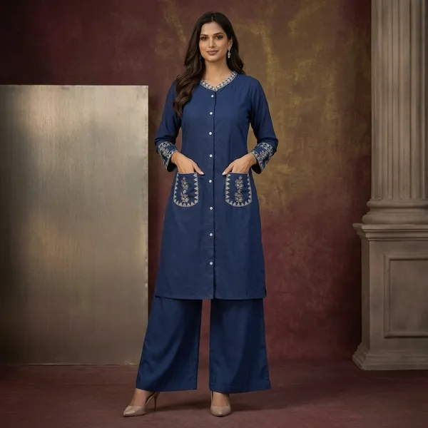 Blue_Rayon_Embroidered_Straight_Kurti_Palazzo_Set_For_Women