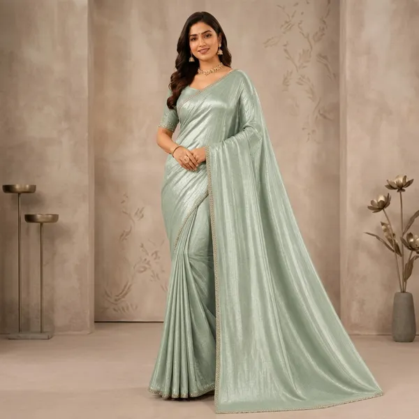 Sea_Green_Tissue_Organza_Sequin_Embellished_Border_Saree_For_Women