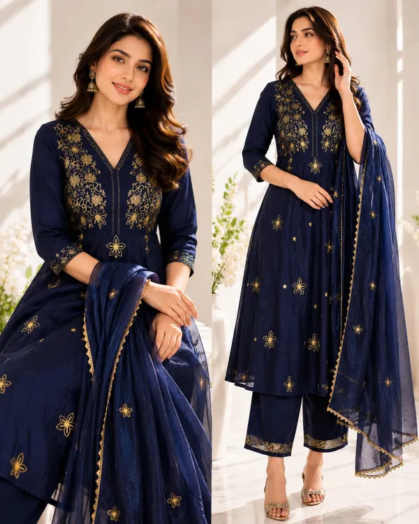 Navy_Blue_Silk_Straight_Embroidered_Kurta_Palazzo_Dupatta_Set_For_Women
