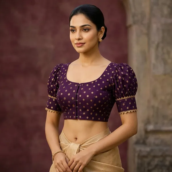 Purple_Silk_Zari_Woven_Puff_Sleeve_Saree_Blouse_For_Women