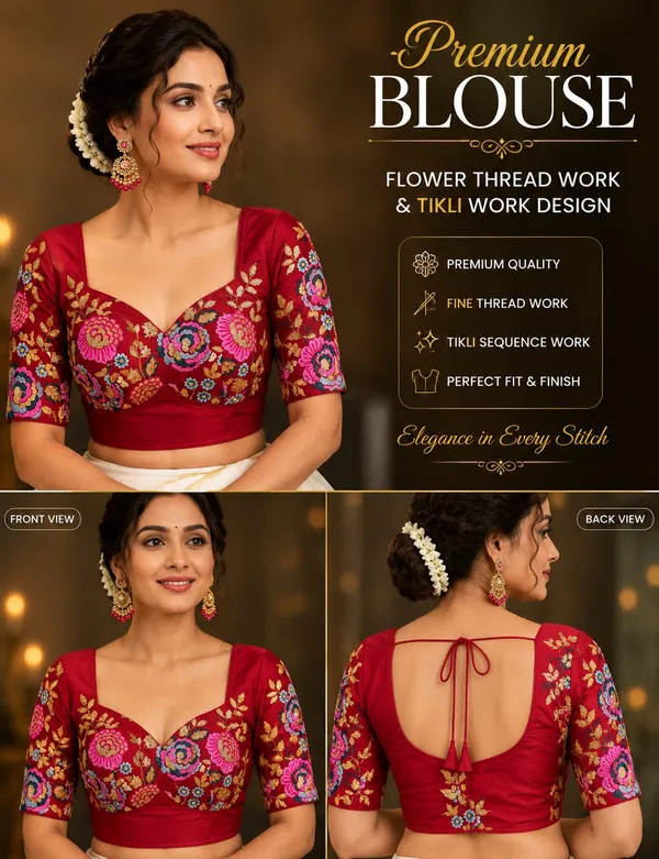 Maroon_Silk_Floral_Thread_Embroidered_Fitted_Blouse_For_Women