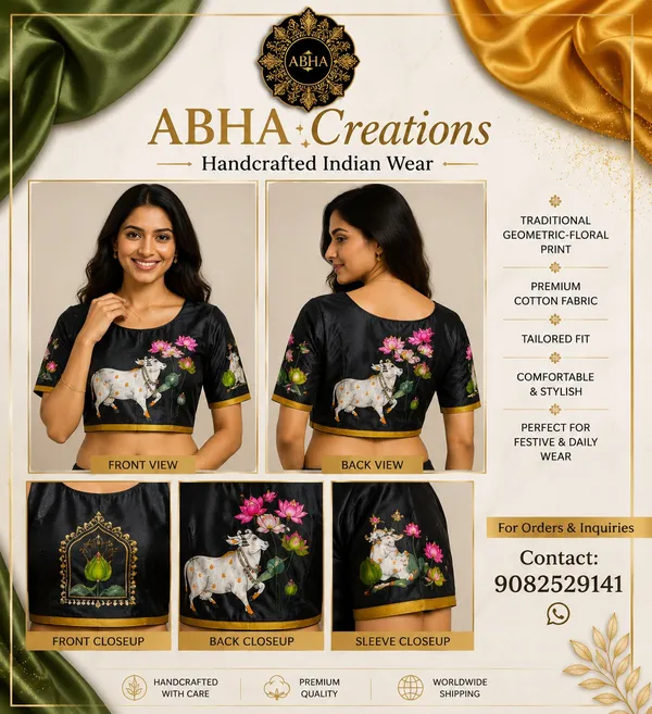 Black_Cotton_Tailored_Fit_Geometric_Floral_Print_Blouse_For_Women