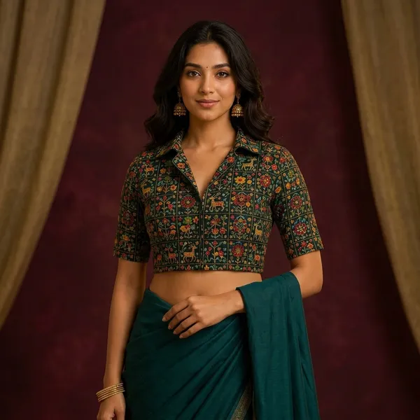 Green_Cotton_Embroidered_Collared_Designer_Blouse_For_Women